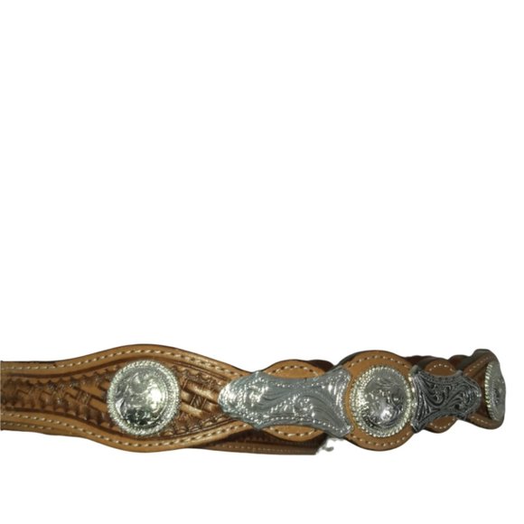 Tony Lama Belt, Brown Leather Western Belt Silver Tone Hardware Size 30 in Waist - Picture 10 of 13